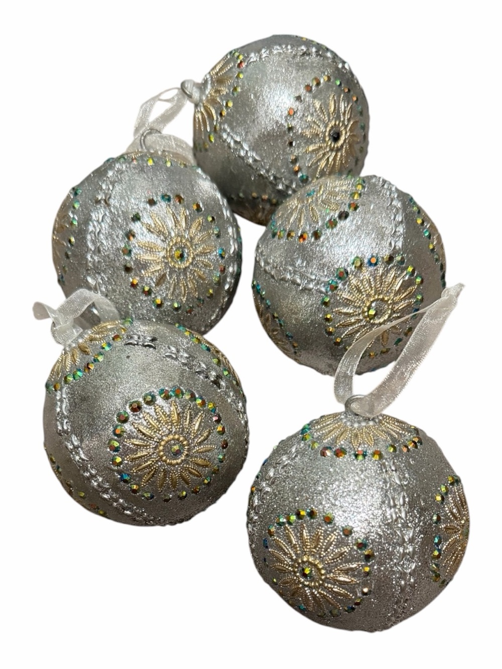 Silver Glitter Holiday Ornament Set of 6 - Elegant Silver Baubles